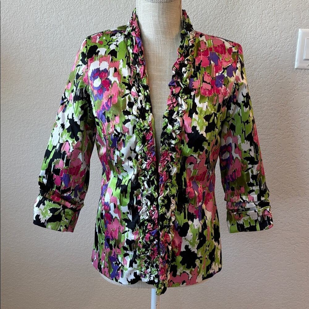 Lavender & Honey Floral Ruffle Blazer Jacket Vintage Brunch Garden Party Small